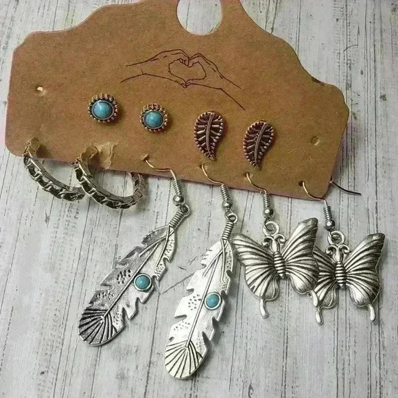 NWT Bohemian Vintage Earrings Silver Alloy Turquoise Bohemian Hippy Western - Picture 3 of 13